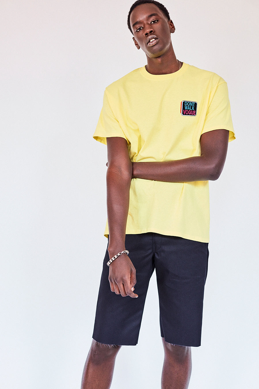 Brand New. Pride Month 2020- New York Label: Your new work from home outfit Shop the Dont Walk Vogue pale yellow T-Shirt featuring chest embroidery inspired by old school Walk/Dont Walk crosswalk signs on the front and St. Marks Couture New York logo on the back. Hand silkscreen printed in New York with love.